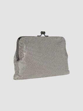 NEW WHITING & DAVIS SILVER Dimple Mesh Metal Crystal Clutch Evening Bag w/ Chain